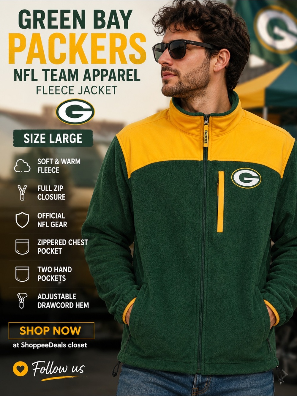 Green Bay Packers NFL Team Apparel Fleece Jacket – Size Large